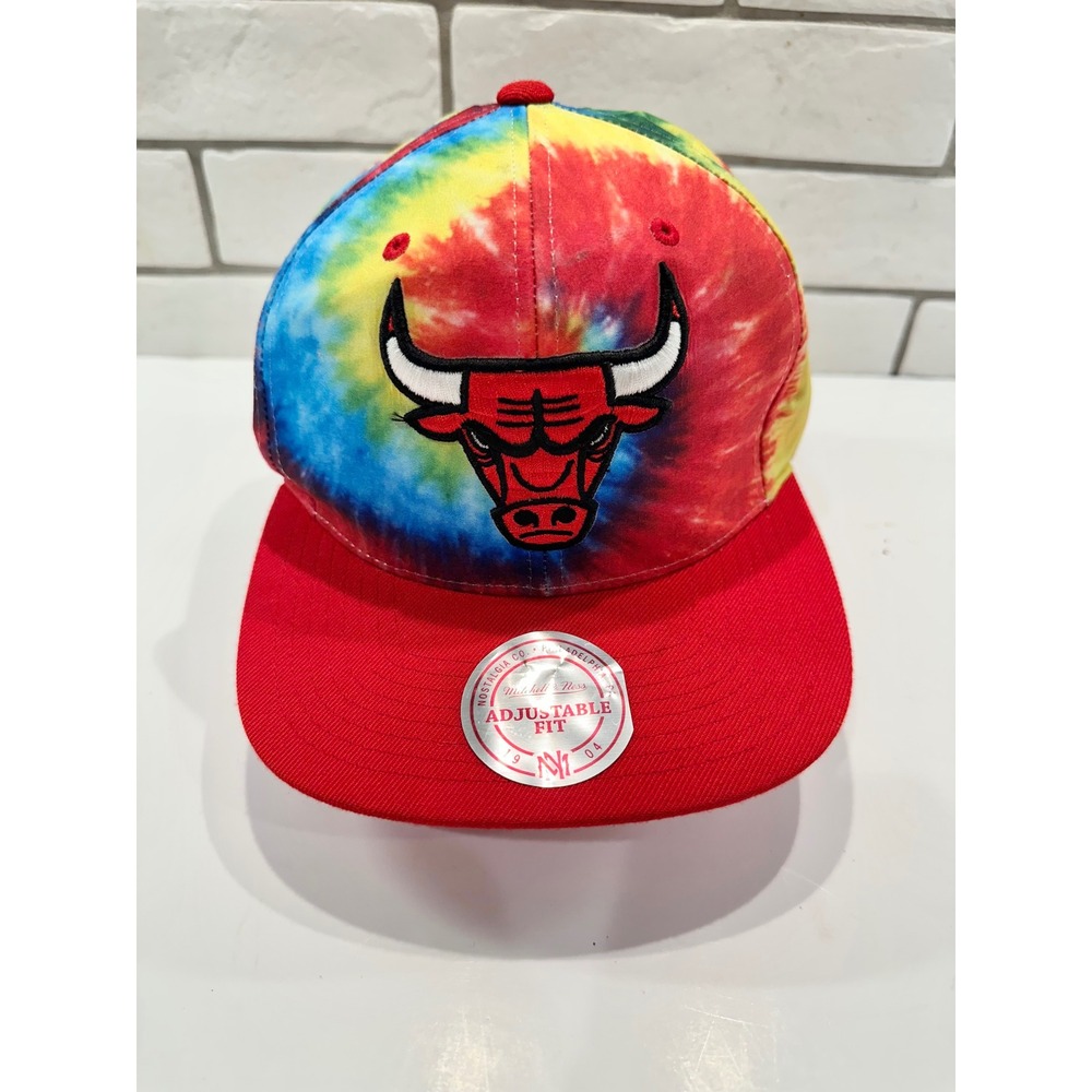 Mitchell Ness Chicago Bulls Tie Dye Snapback Hat Adjustable Red